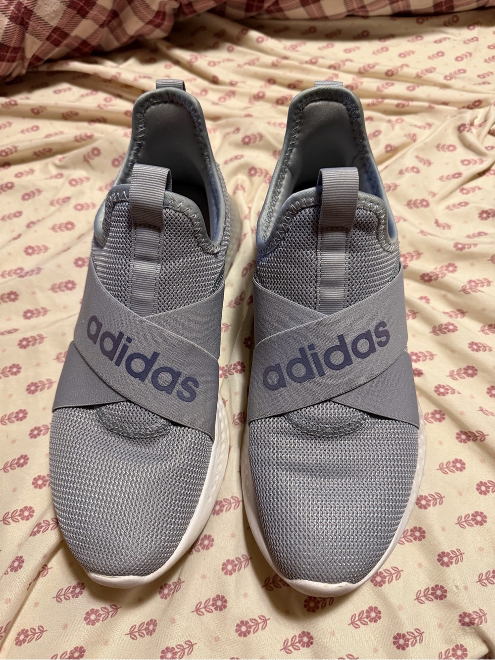 adidas Women's Slip-On Athletic Shoes — Light Gray with White Sole